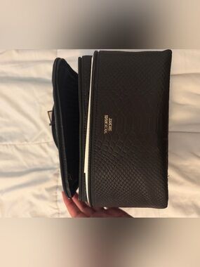 Victoria's Secret Black Faux-Snake Toiletry Organizer with Gold Logo